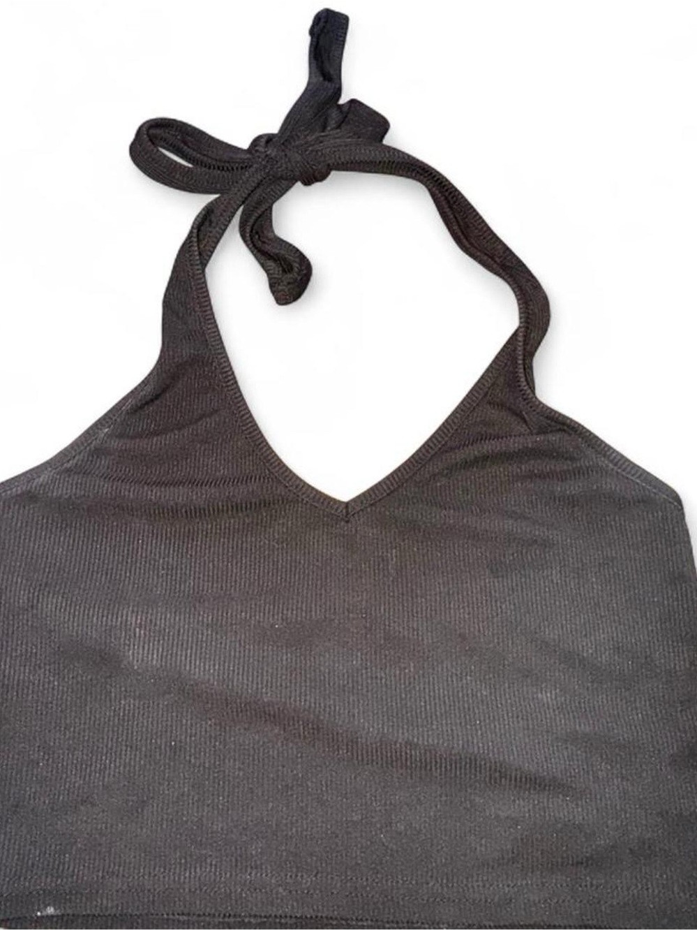 ROMWE Black Ribbed Halter Crop Top